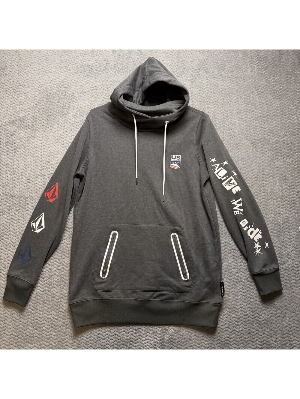 Volcom Hoodie Womens Sz M Gray Polartec Ridin Hoodie US Olympics Snowboard
